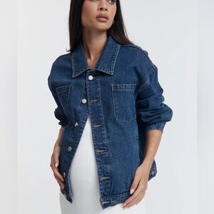 Classic Dark Blue Denim Jacket - Women's Casual Oversized maternity